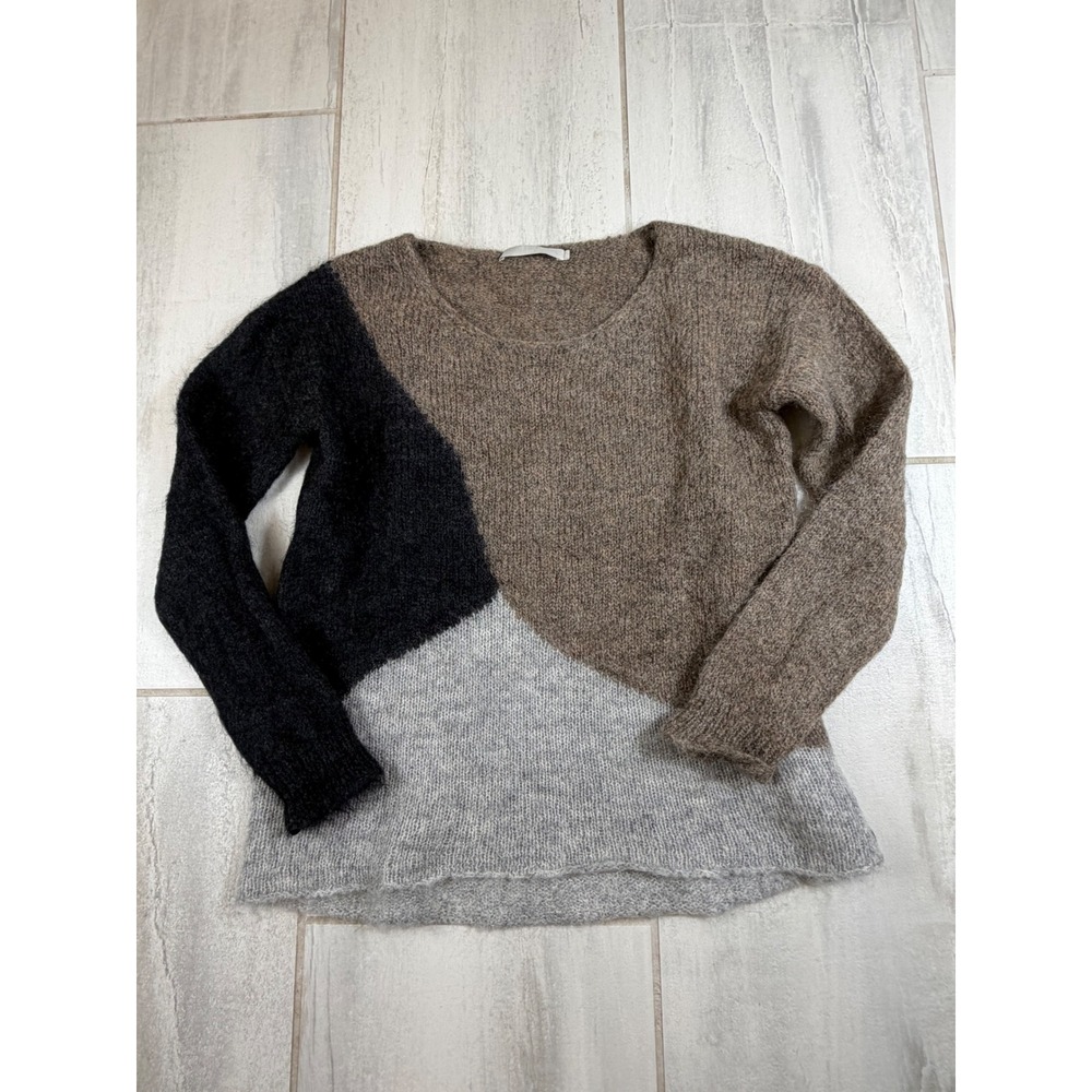 One Grey Day Los Angeles Mohair Wool Colorblock Sweater Brown Black Grey Medium